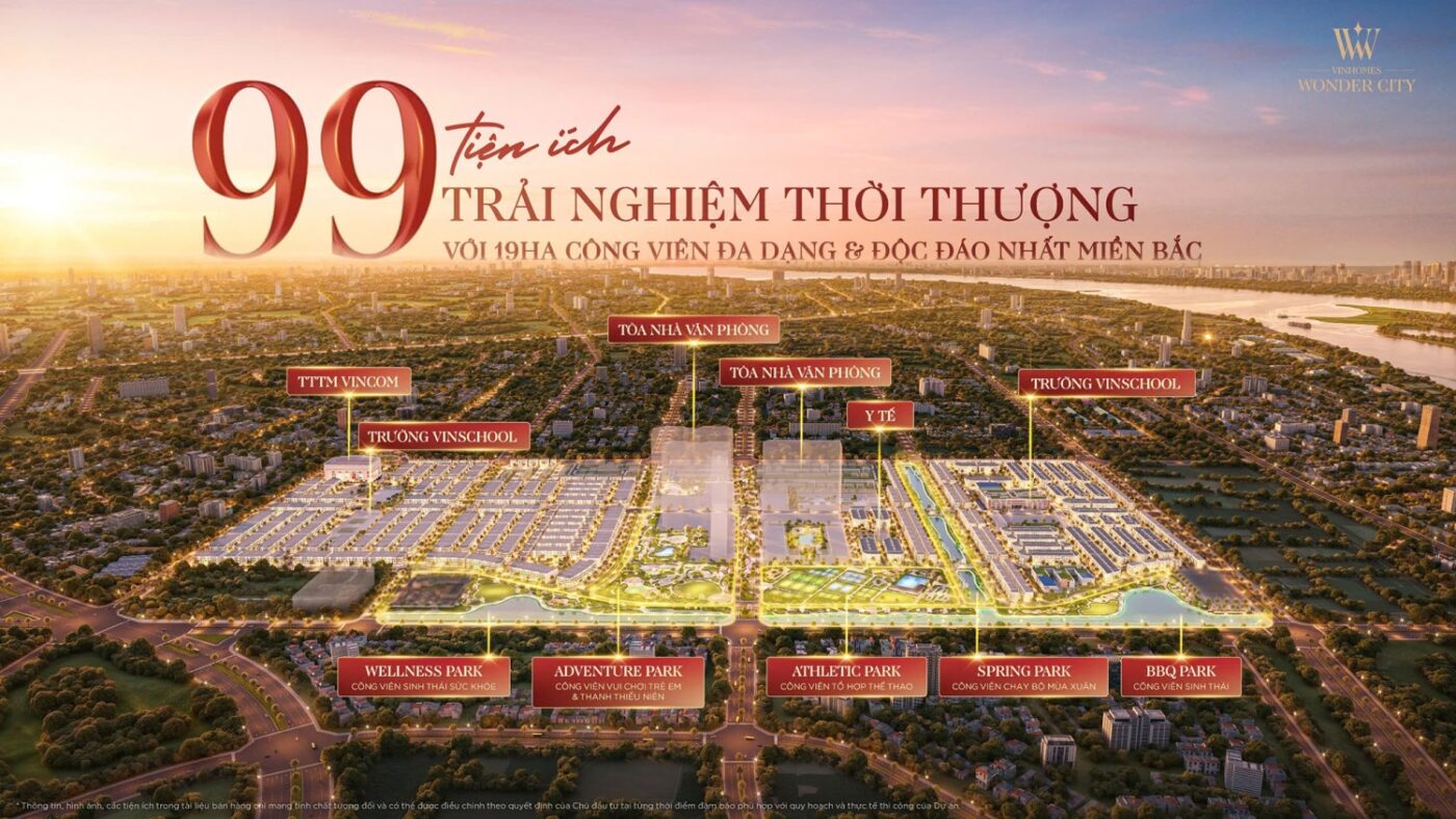 ảnh 3d tổng quan dự án vinhomes đan phượng với chú thích phân khu 